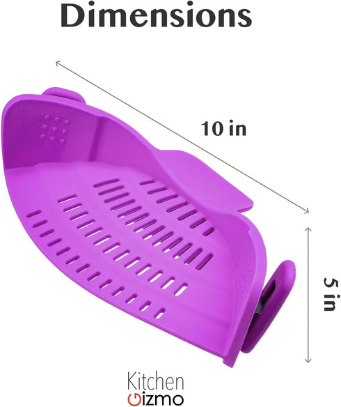 Kitchen Gizmo Snap N Strain Pot and Pasta Strainer - Adjustable Silicone Clip On Strainer for Pots, Pans, Bowls, Purple