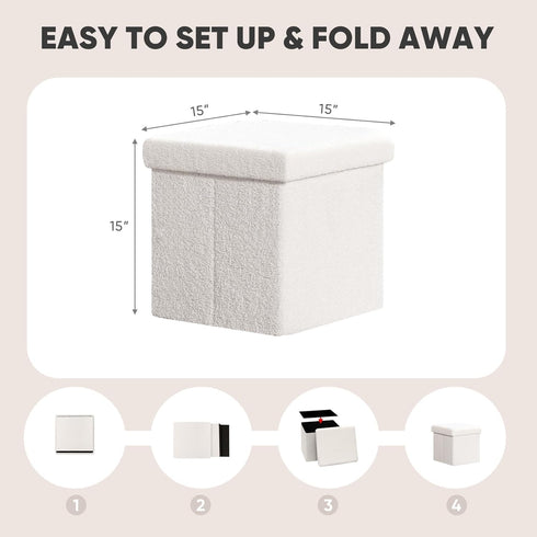 White,15"x15"x15" PINPLUS Storage Ottoman Cube Square Shaped Ottomans with Storage Foot Stool Footrest for Lving Room