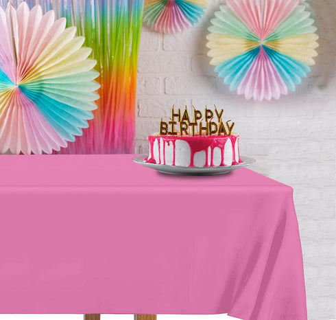 DecorRack 2 Pack Rectangular Tablecloths, 54 x 108 inch, Fuchsia Pink Plastic for Parties, Picnic, Camping