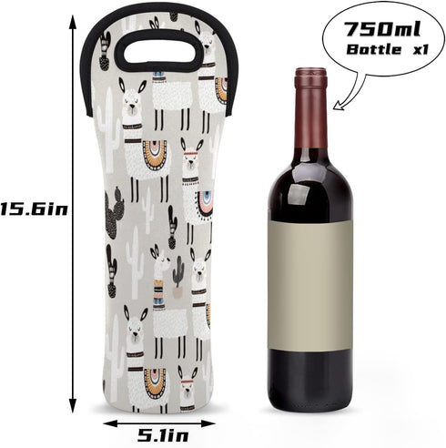 Camel Llama Wine Tote Bag Neoprene Wine Bags Carrire for Party Travel Restaurant Alpaca Cactus Wine Accessories Gifts for Wine Lover