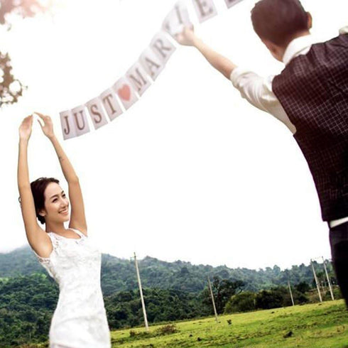 JUST Married Wedding Banner Set - Decorations for Reception, Bridal Shower & Engagement Photo Prop