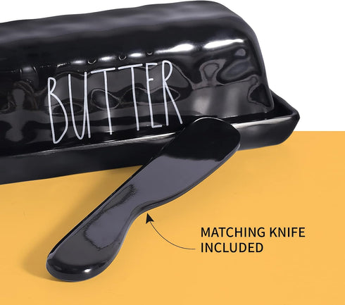 Countertop TP Butter Dish with Lid, Melamine Butter Holder for with Knife, Butter Keeper Container with Cover