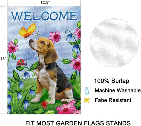 Welcome Dog Garden Flag, Vertical Double Sided Burlap Flower Summer Yard Outdoor Decor (12.5 x 18, Welcome Dog)