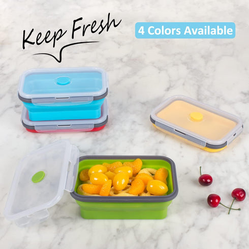 Collapsible Food Storage Containers with Airtight Lid, 27 oz, Kitchen Stacking Silicone Collapsible Meal Prep Container Set for Leftover, Microwave Freezer Dishwasher Safe, 4 Colors, Set of 4