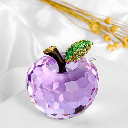 Crystal Apple Figurine Paperweight, Handmade Purple Statue Ornament, Collectible Home Decoration, Gift Box Included