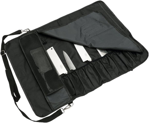 HERSENT Chef Knife Roll Bag with 17 Slots, Holds 13 Knives, 1 Meat Cleaver, Durable with Handle & Shoulder Strap