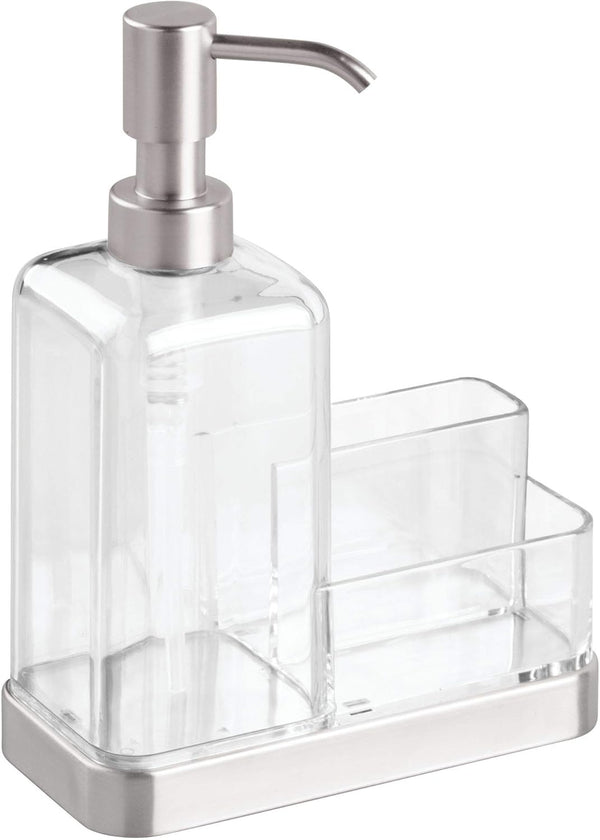 iDesign 67080 Forma Plastic Soap Pump with Caddy, Dispenser with Storage Compartment, Stainless