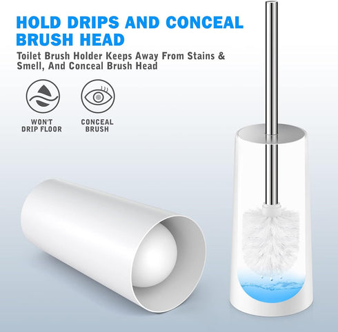 IXO 2 Pack 304 Toilet Brush and Holder, Toilet Brush with Stainless Steel Long Handle, Toilet Bowl Brush for Bathroom