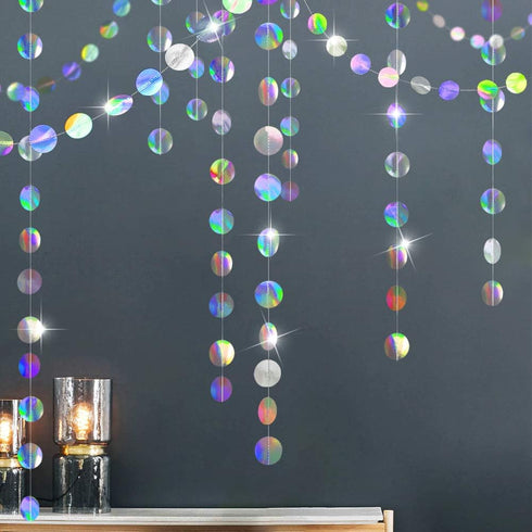 Cheerland Iridescent Party Decorations, Holographic Circle Garlands for Birthday, Graduation, New Year