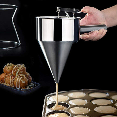 MyLifeUNIT Stainless Steel Pancake Batter Dispenser, Funnel Dispenser with Stand for Baking
