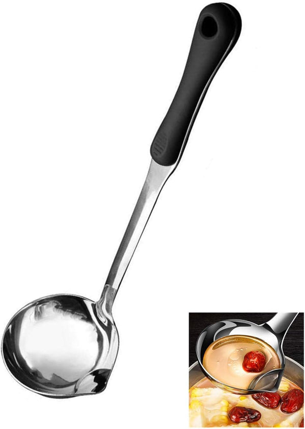 Advanced Stainless Steel Soup Ladle, Long Plastic Handle Soup Residue Separator, Kitchen Colander Filtering Spoon