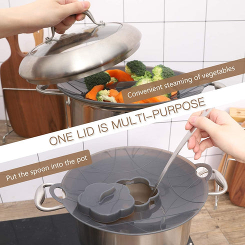 Silicone Spill Stopper Lid, Anti Spill Lid Cover, Multi-Function Kitchen Cooking Tool for Pots