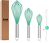 Teal Silicone Whisk Set of 3, Professional Non Scratch Cooking Whisks, Stainless Steel & Silicone Tool for Nonstick