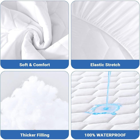 Full Size Mattress Protector, 100% Waterproof Quilted Cover, Soft & Cooling Mattress Pad with Deep Pocket 6"-21"