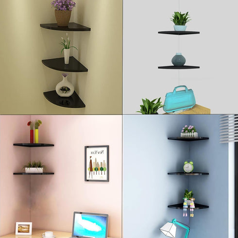 SISHHOME 8 Inch Set 2,for 90 Floating Corner Shelf Black of Degree Room Corner Wall Mounted Storage Display Shelves