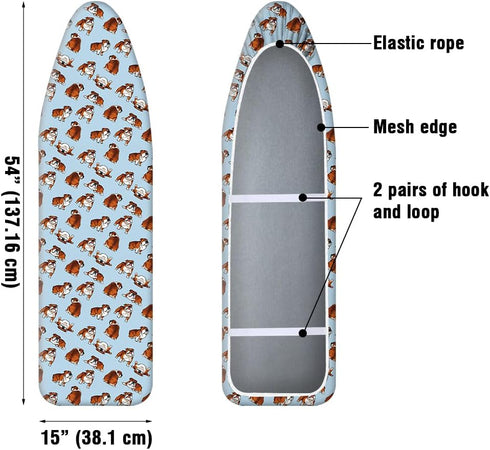 WIRESTER 15x54 Inch Ironing Board Cover, Silicone Coating, Replacement Cover with Elastic Edge, Bulldog Design