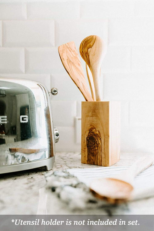Tramanto Olive Wood Utensil Set | 5 Piece Spatula and Spoon, 12 Inch Luxury Kitchen Set with Gift Box