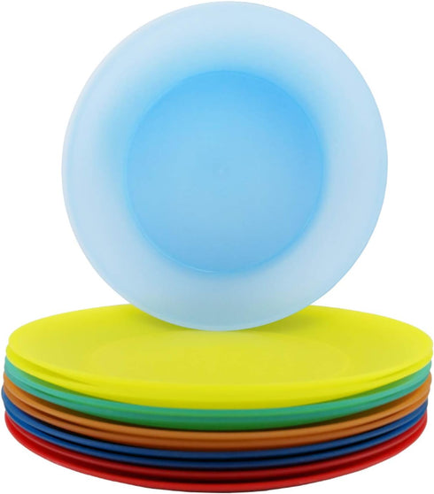AOYITE 10 inch Plastic Plates Set of 12 - Reusable Lightweight Flat Dinner Plates, BPA Free