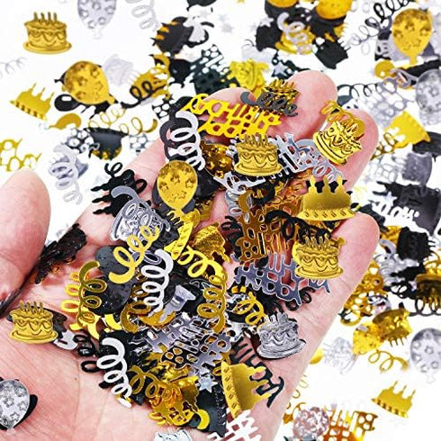 WILLBOND 4000 Pcs Black Gold Silver Birthday Confetti, Metallic Foil Table Scatter for Birthday Wedding Anniversary