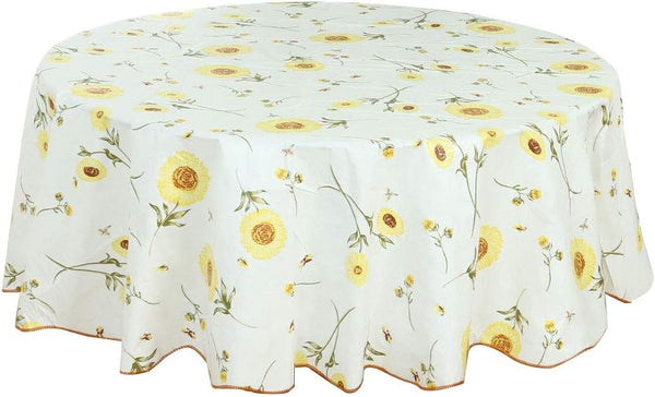 uxcell Seamless Waterproof Vinyl Round Tablecloth 60" Dia for Parties/Wedding/Restaurant Decoration, Yellow Flower