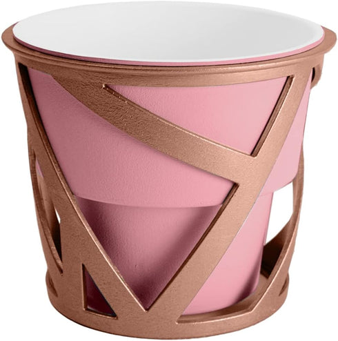 6 inch The HC Companies Indoor Plant Pot with Stand Small Curio Blush Planter with a Geometric Stand in a Copper Finish