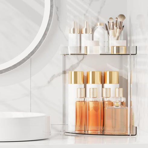 Bathroom Counter Organizer Countertop 2 Tier Storage Acrylic Corner Makeup Organizer for