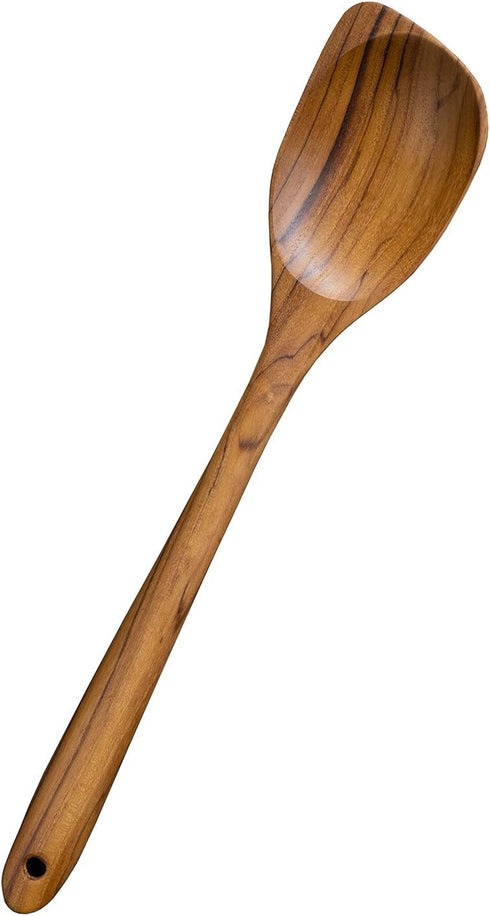 FAAY 13.5" Corner Spoon, LEFT Hand Scraper, Wooden Cooking Spoons from High Moist Resistance Golden Teak Wood