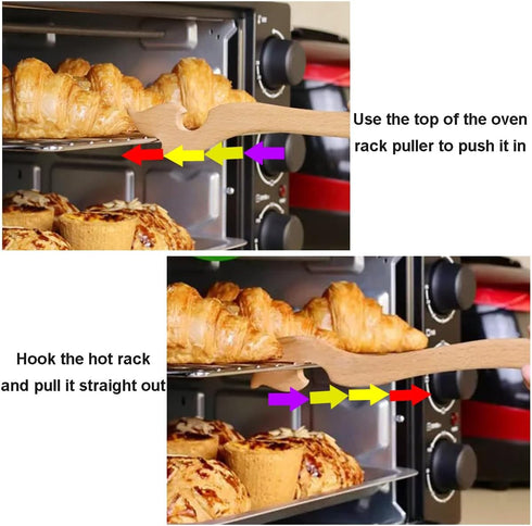 Wooden Oven Rack Puller - Long Handle Shelf Puller for Toaster Oven, Air Fryer, Baking, Grilling, 11" Length