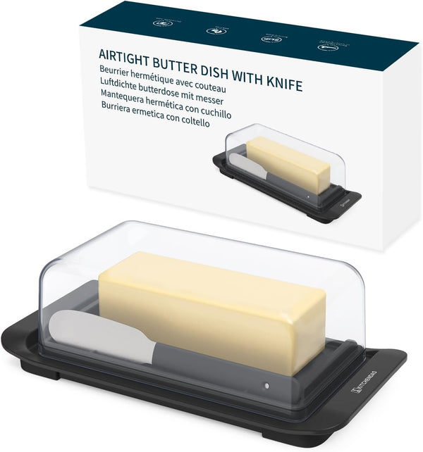 KITCHENDAO Airtight Butter Dish with Lid and Knife, Plastic Butter Dish for