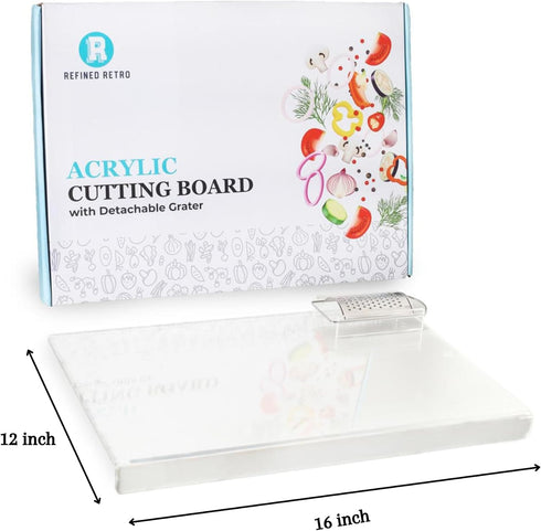 Acrylic Cutting Board With Counter Lip - Clear cutting board w/Detachable Grater, Spoon Holder - Scratch-Resistant Clear Cutting Board For Countertop - Acrylic cutting board by Refined Retro