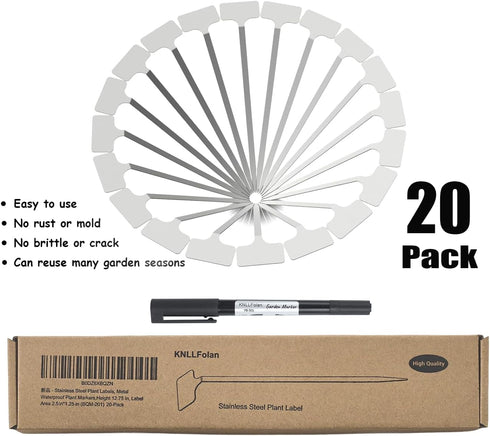 12.75 2.5 in*1.25 20-Pack Stainless Steel Plant Labels, Metal Waterproof Plant Markers,Height in, Label Area