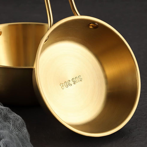 2Pcs 304 Stainless Steel Makgeolli Bowls, Korean Traditional Round Rice Bowl with Handle, Hiking Soup Dish (Large: 20oz)