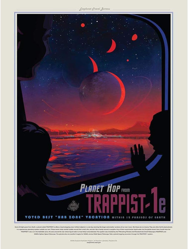 Wee Blue Coo Unframed Wall Art Print Poster - Nasa Space Travel Advert Trappist 1E Planet Hop Home Decor Premium