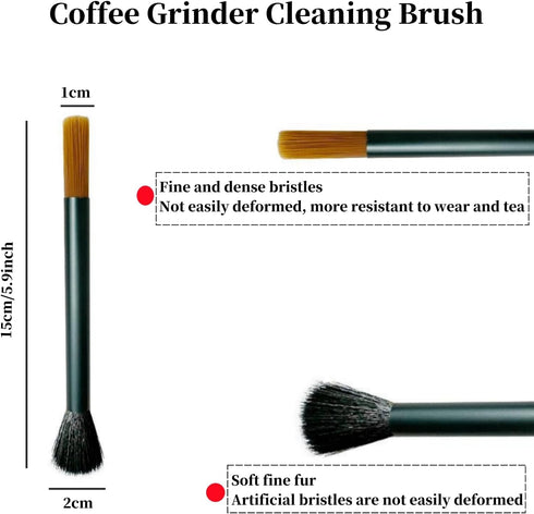Professional Burr Grinder Brush, Dual Head Espresso Cleaning Tool with Aluminum Handle for Baristas and Kitchen