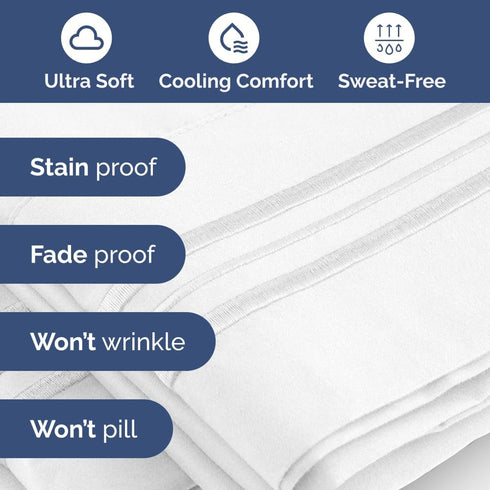 Extra Deep Pocket Twin Sheets Set - 3 Piece Breathable & Cooling Bed Sheets - Soft, Wrinkle Free White