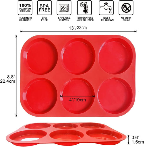 Walfos Silicone Muffin Top Pans - 4inch Jumbo Size Non-Stick Bakeware for Eggs, Hamburger Buns, Muffin Tops