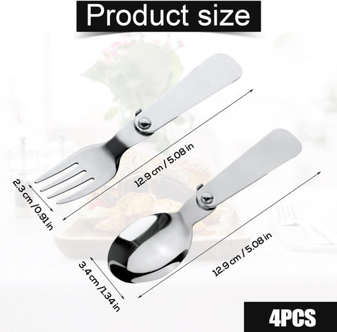 2pcs Folding Spoon & 2pcs Foldable Forks for Thermos Funtainer 10oz Food Jars, Portable Replacement Stainless Steel Spoons Forks for Travel Camping Picnic Outdoor Activities by BOXOB