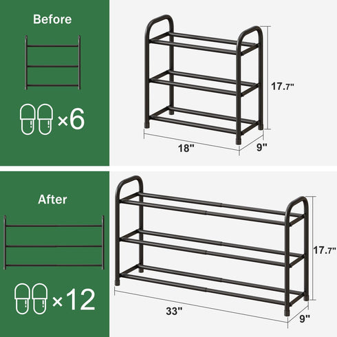 kiplant Closet, 3-Tier Closet Shoe Rack for Expandable Shoe Organizer, Metal Adjustable Black Shoe Shelf Storage