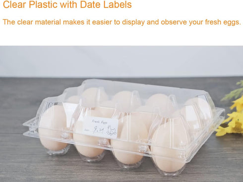 60 Packs, 12 Egg Cartons Clear Plastic Blank Egg Cartons with Free Labels, Holds up to Eggs Securely, Perfect