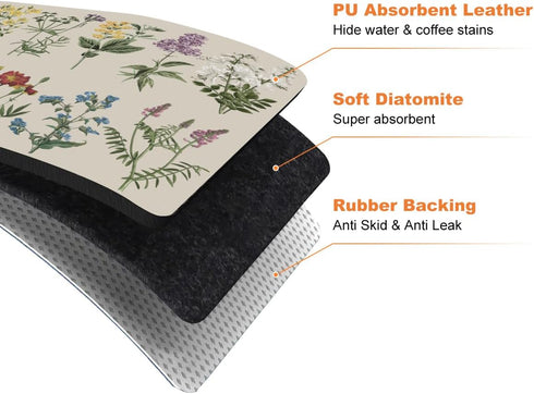 LOKHOM Dish Drying Mat for Kitchen Counter - 18"x24" Absorbent Mat with Vintage Sage Flower Herbs