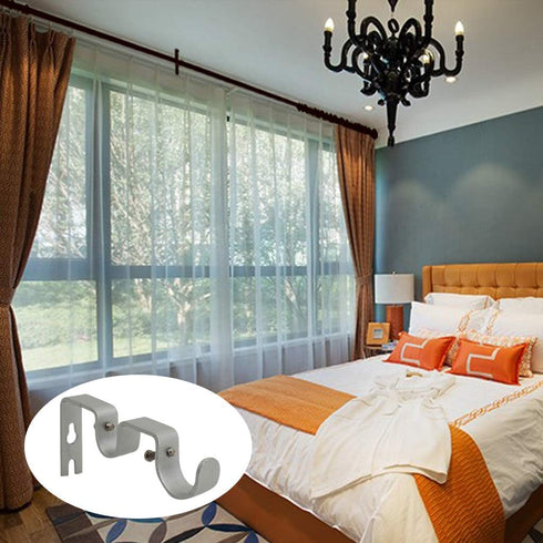 TLBTEK 3PCS Silver Curtain Rod Bracket, Heavy Duty Double Curtain Rod Hanging Brackets for Window, Bedroom, Home Drapery
