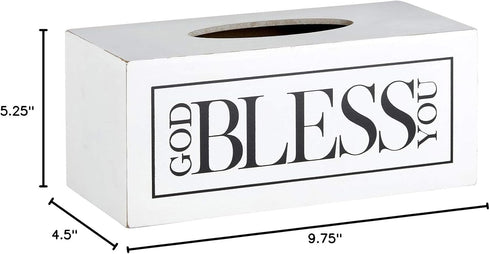 Creative Brands Faithworks God Bless You Wooden Tissue Box Cover, Large, White