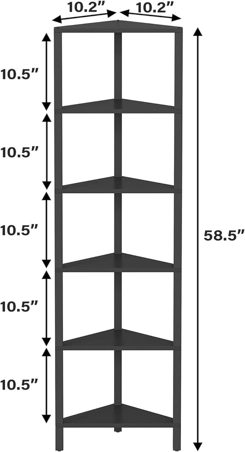 6-Tier BS05BK006 TUTOTAK Corner Shelf, Corner Bookshelf for Small Space, Narrow Display Corner Shelf Stand with Storage