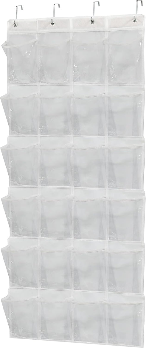 Simple Houseware Over The Door Hanging Shoe Organizer, Large, 24 Pockets, White (56" x 22.5")