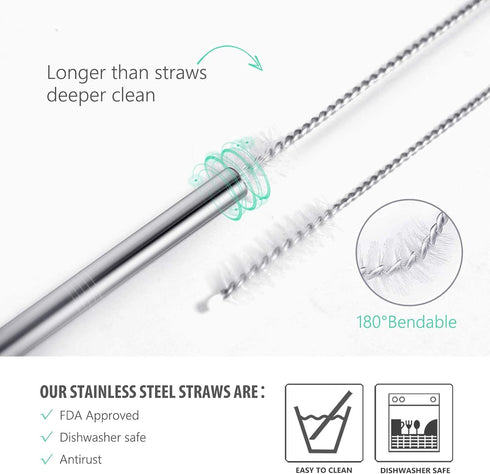 Teivio 12 Pack + Cleaning Brush, 5-inch Extra Short Reusable Stainless Steel Drink Straws for Cocktails