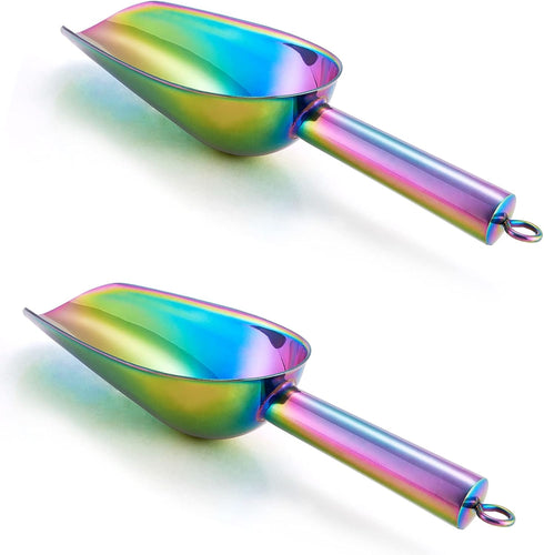3OZ Mini Scoop Set of 2, P&P CHEF Stainless Steel Ice Cube Scoop for Home Bar, Easy Clean & Durable - Rainbow