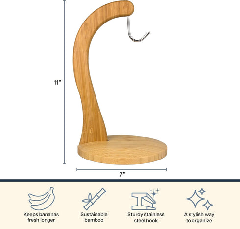 Countertop Totally Bamboo Banana Holder Wooden Banana Stand and Hanger for Fruit Storage, Durable Bamboo Banana Hook