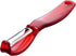 Triangle Swivel Peeler in Red, Stainless Steel Serrated Twin Blade for Soft Fruits & Vegetables, Dishwasher Safe