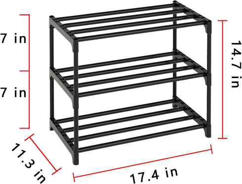 COAPUKT Closets (3-Tier-Black) Metal Stackable Small Shoe Rack Organizer, Narrow Shoe Racks for Entryway, Shoe