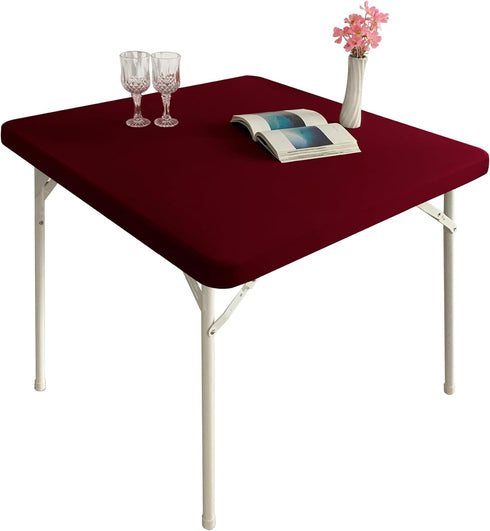 Cocktail Fitted Spandex Stretch Small Square Table Covers Elastic Tablecloth for Side